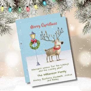 Cute Watercolor Reindeer Christmas Tree Card