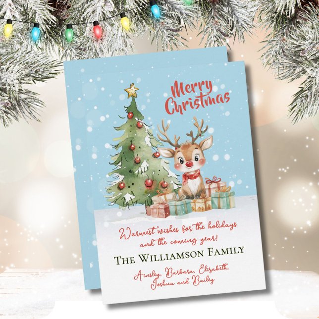 Cute Watercolor Reindeer Christmas Tree Card (Creator Uploaded)