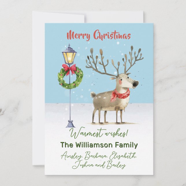 Cute Watercolor Reindeer Christmas Tree Card (Front)