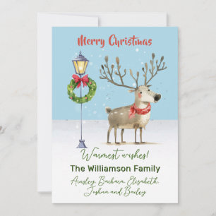 Cute Watercolor Reindeer Christmas Tree Card