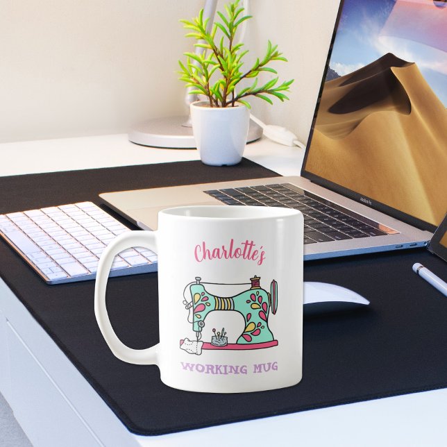 Cute Watercolor Retro Sewing Machine Custom  Coffee Mug (Creator Uploaded)