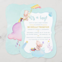 Cute Watercolor Rhino Unicorn Baby Boy Shower