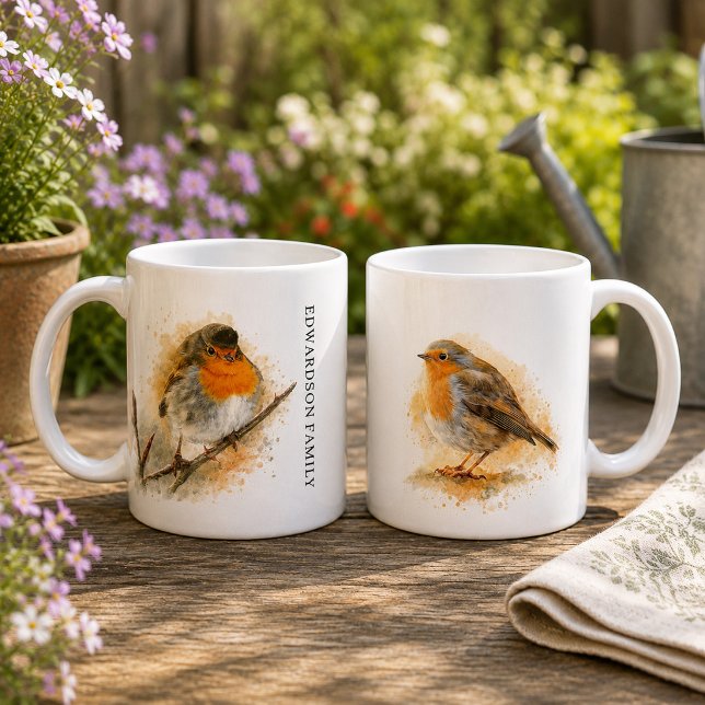 Cute watercolor robin bird monogrammed coffee mug (Cute watercolor robin bird monogrammed coffee mug. You personal robin bird mug.)