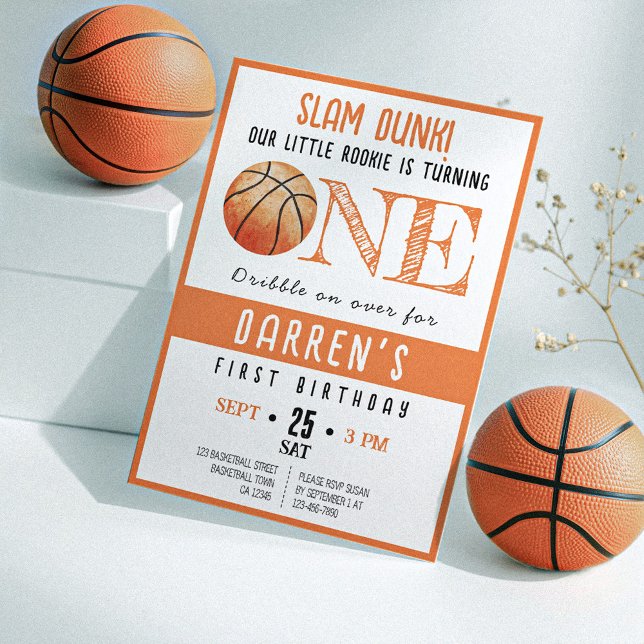 Cute Watercolor Rookie Basketball 1st Birthday Invitation (Creator Uploaded)