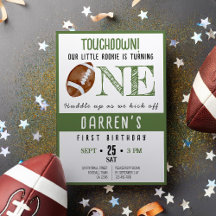 Cute Watercolor Rookie Football 1st Birthday