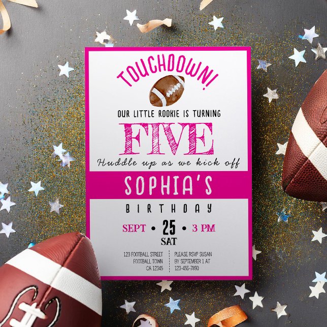 Cute Watercolor Rookie Football Girl Birthday Invitation (Creator Uploaded)