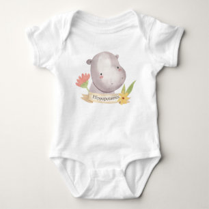 Cute Watercolor Safari Animal Baby Hippopotamus Bodysuit