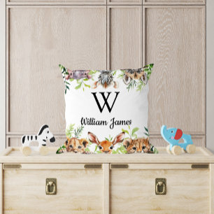 Cute Watercolor Safari Animal Baby Nursery Cushion