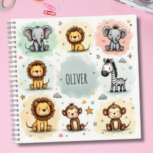 Cute Watercolor Safari Animal Doodles Notebook