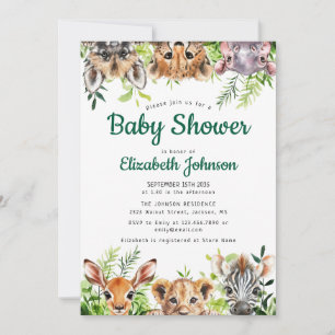 Cute Watercolor Safari Animals Baby Shower Invitation