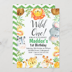 Cute Watercolor Safari Animals Birthday Invitation