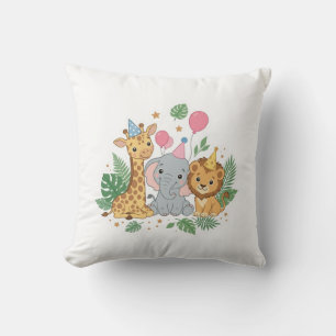 Cute Watercolor Safari Animals Birthday Party Kids Cushion