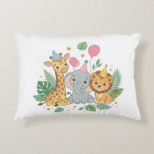 Cute Watercolor Safari Animals Birthday Party Kids Decorative Cushion