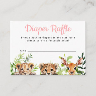 Cute Watercolor Safari Animals Girl Diaper Raffle Enclosure Card