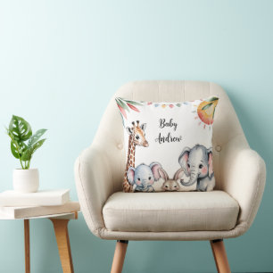 Cute Watercolor Safari Animals Illustration Cushion