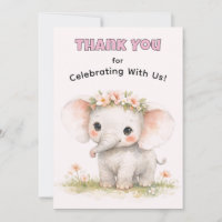 Cute Watercolor Safari Elephant Birthday Girl Pink