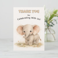 Cute Watercolor Safari Elephant Neutral Birthday