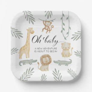Cute Watercolor Safari Jungle Oh Baby Baby Shower Paper Plate