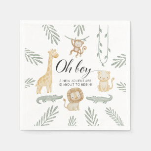 Cute Watercolor Safari Jungle Oh Boy Baby Shower  Napkin