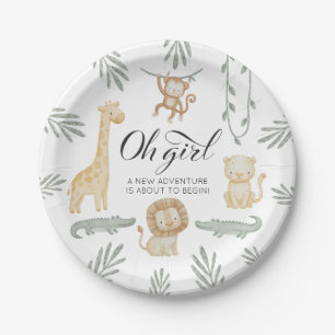 Cute Watercolor Safari Jungle Oh Girl Baby Shower  Paper Plate