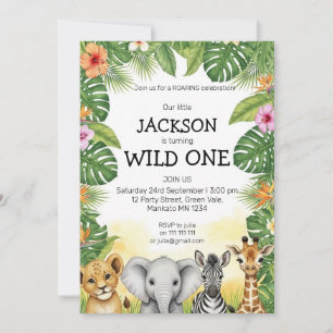 Cute Watercolor Safari Wild One Birthday Invitation