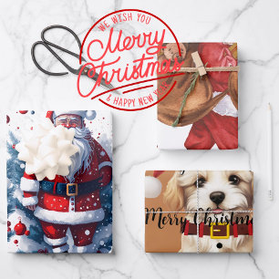 Cute watercolor Santa Claus Red Christmas gift Wrapping Paper Sheet