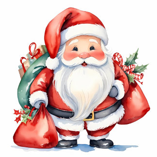 Cute watercolor Santa Claus with red present bags Ceramic Ornament