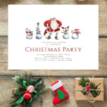 Cute watercolor santa snowmen christmas card<br><div class="desc">Add you family name or a persons name to create cute christmas party invitation, featuring one watercolor painted santa and four funny snowmen on a creamy background. if you need any help with this design please contact me through my zazzle store messenger , willow spring stusio and i will be...</div>