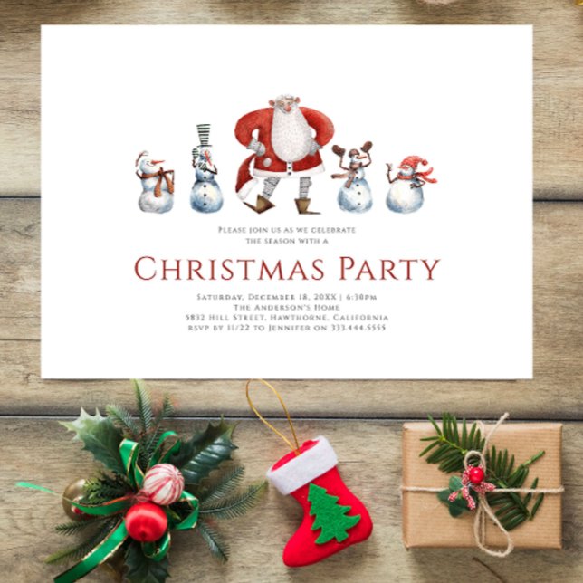 Cute watercolor santa snowmen christmas card (Creator Uploaded)