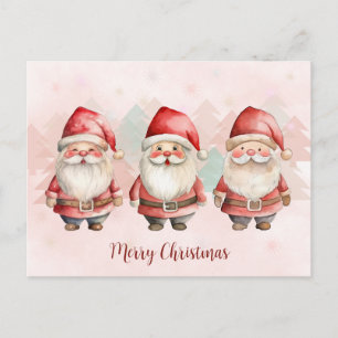 Cute Watercolor Santas Holiday Postcard