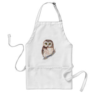 Cute Watercolor Saw Whet Owl Bird Humour Standard Apron