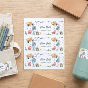 Cute Watercolor School Bus Custom Name Stickers