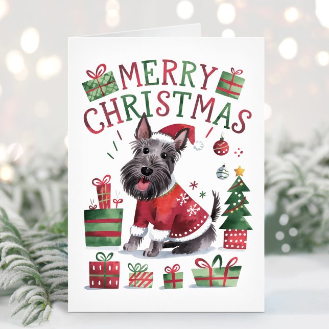 Cute Watercolor Scottish Terrier Christmas Card (Creator Uploaded)