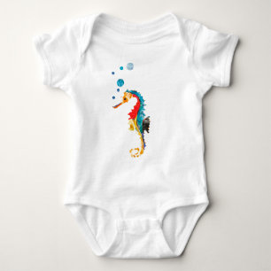 Cute Watercolor SEA HORSE seahorse Ocean Animal Baby Bodysuit