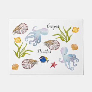 Cute watercolor seabed inhabitants doormat