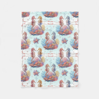 Cute Watercolor Seahorse and Starfish Nursery Flee Fleece Blanket