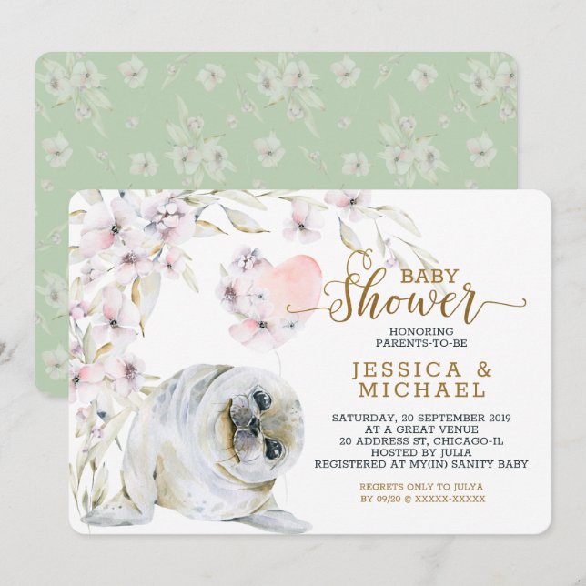 Cute Watercolor Seal Gender Neutral Baby Shower Invitation (Front/Back)