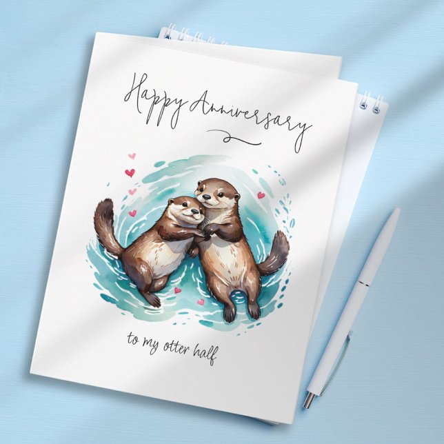 Cute Watercolor Significant Otter Pun Anniversary Card (Cute Watercolor Significant Otter Pun Anniversary Card)