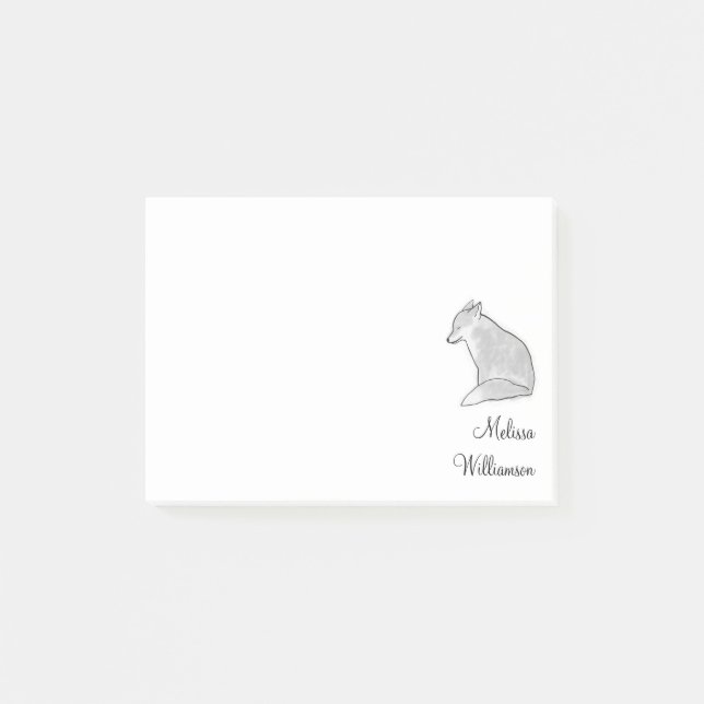 Cute Watercolor Silver Fox Post-it Notes (Front)