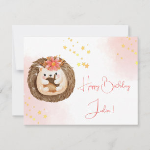 Cute watercolor simple Hedgehog Happy Birthday Card