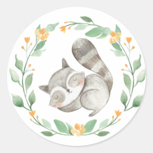 Cute Watercolor Sleeping Baby Racoon Baby Shower Classic Round Sticker