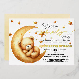 Cute Watercolor Sleeping Bear On Moon Baby Shower