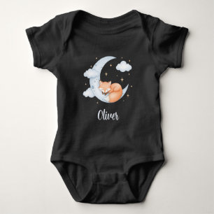 Cute Watercolor Sleeping Fox on Moon Baby Bodysuit