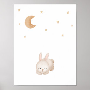 Cute Watercolor Sleeping Rabbit Moon And Stars Poster