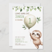 Cute Watercolor Sloth Kids Birthday Party 