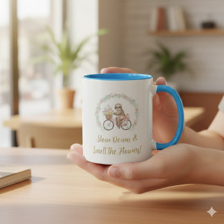 Cute Watercolor Sloth & Pink Bicycle Coffee Mug