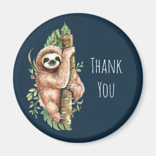 Cute Watercolor Sloth & Tropical Leaves Thank You Magnet