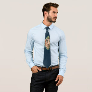 Cute Watercolor Sloth & Tropical Leaves Tie