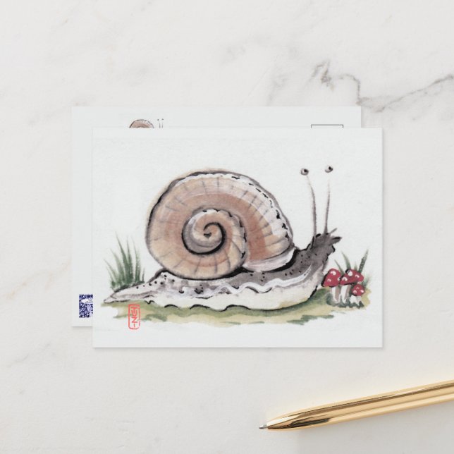 Cute Watercolor Snail Nature Animal Postcard (Front/Back In Situ)