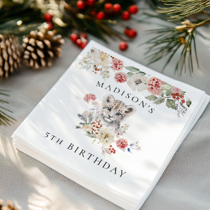 Cute Watercolor Snow Leopard Birthday Party Napkin